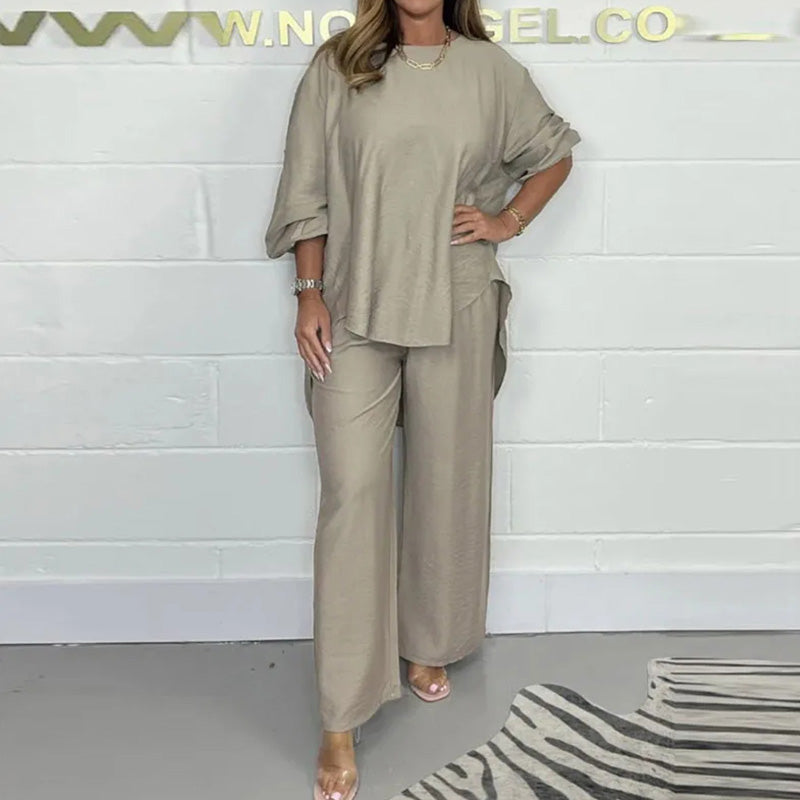 Nova™ Conjunto de Blusa de Manga Larga y Pantalón de Pierna Ancha para Mujeres