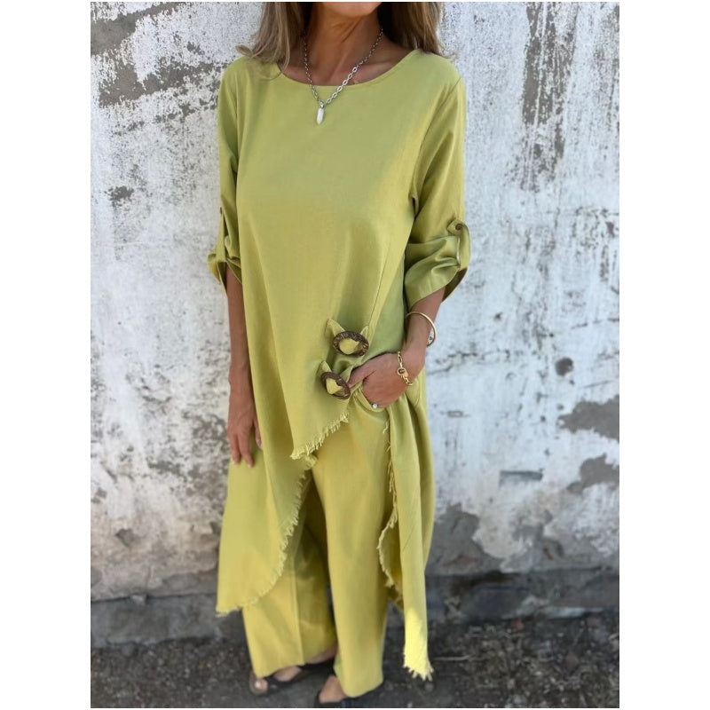 Quivelle™ Conjunto Elegante de Algodón y Lino de 2 Piezas