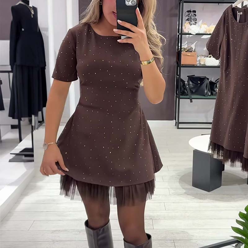 Rovienna™ Vestido corto con encaje y brillo sofisticado