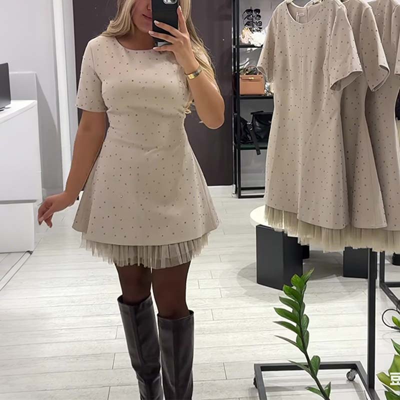 Rovienna™ Vestido corto con encaje y brillo sofisticado
