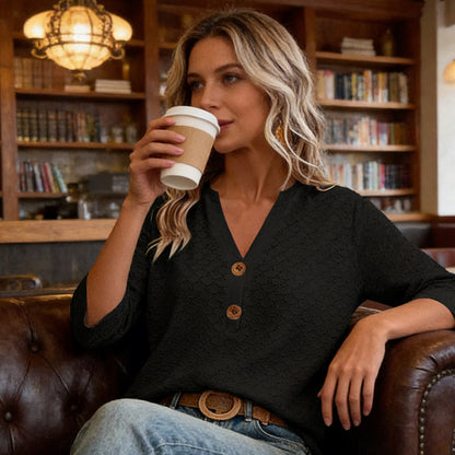 Javelle™ Blusa de cuello en V y botones para mujer