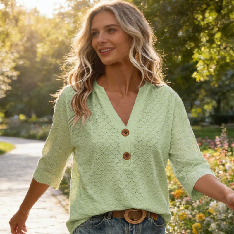Javelle™ Blusa de cuello en V y botones para mujer