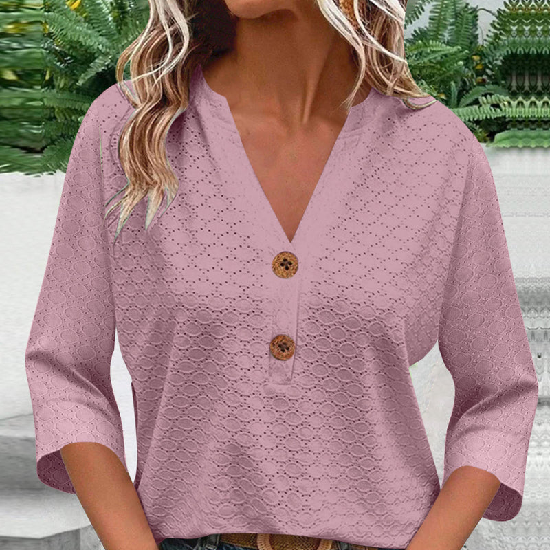 Javelle™ Blusa de cuello en V y botones para mujer