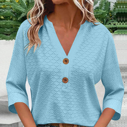 Javelle™ Blusa de cuello en V y botones para mujer