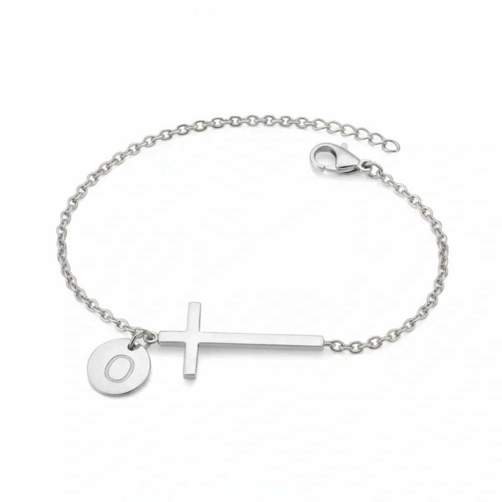 Elodryn™ Pulsera Inicial Sagrada – Cruz Personalizada
