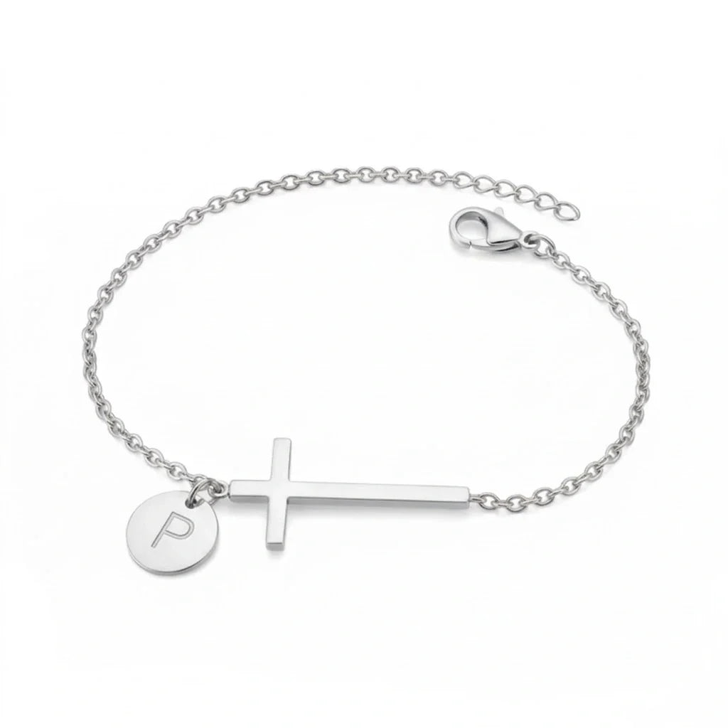 Elodryn™ Pulsera Inicial Sagrada – Cruz Personalizada