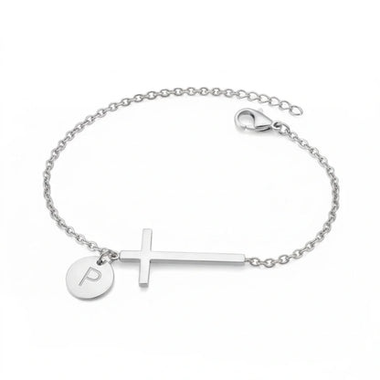 Elodryn™ Pulsera Inicial Sagrada – Cruz Personalizada