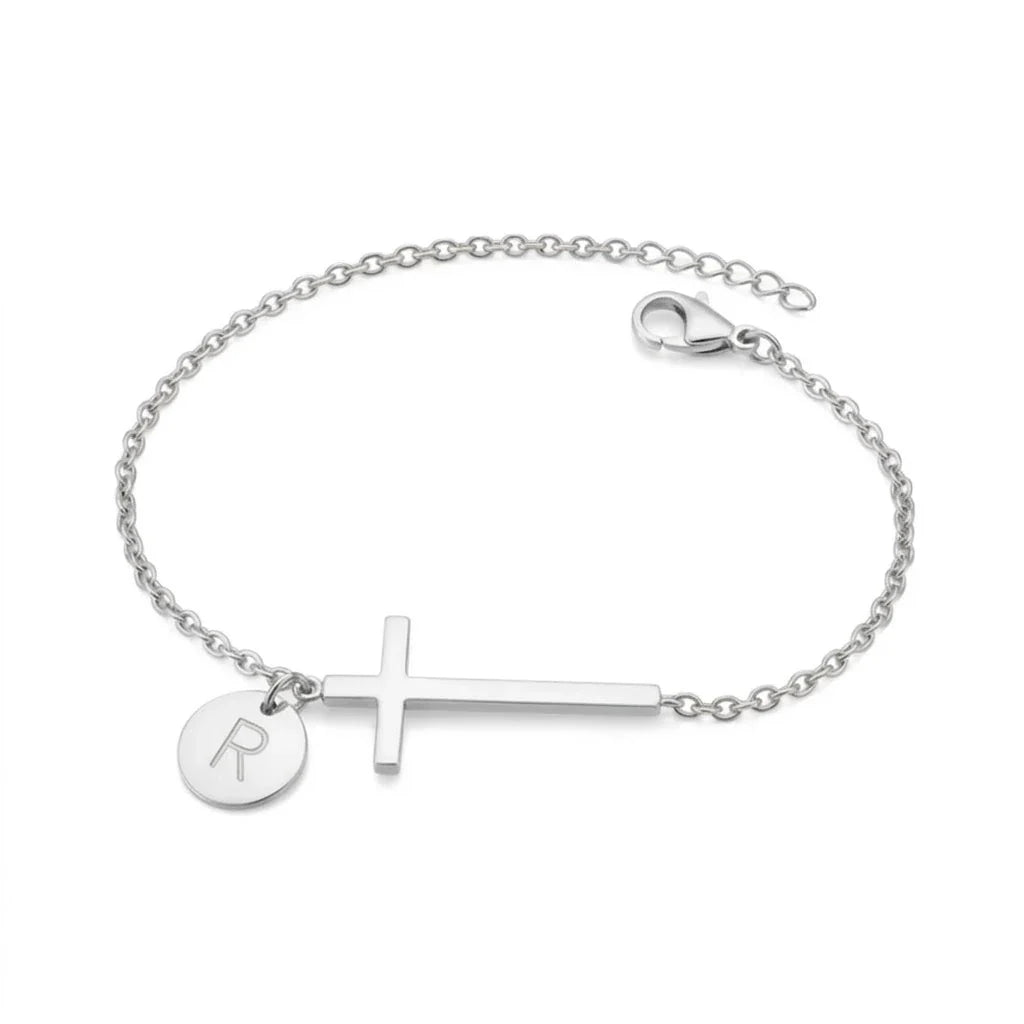 Elodryn™ Pulsera Inicial Sagrada – Cruz Personalizada