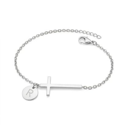 Elodryn™ Pulsera Inicial Sagrada – Cruz Personalizada