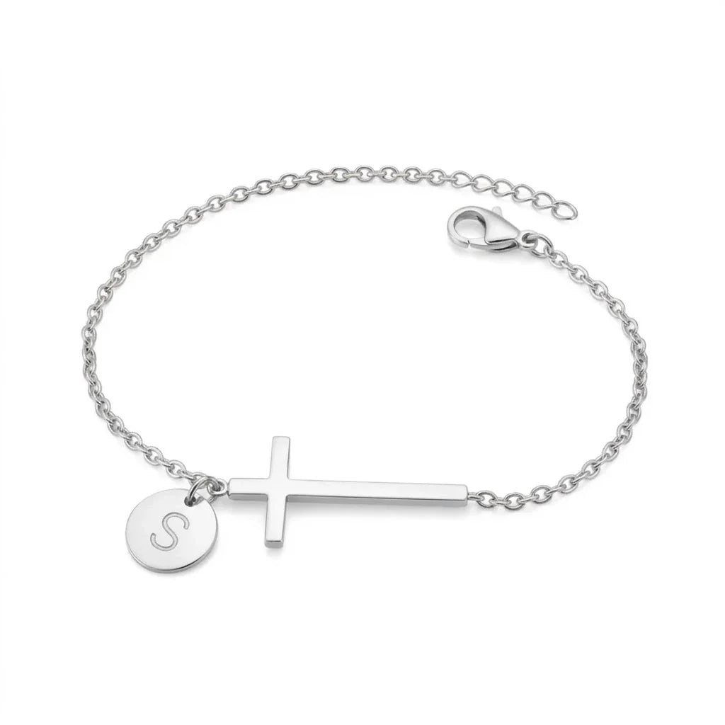 Elodryn™ Pulsera Inicial Sagrada – Cruz Personalizada