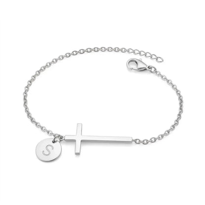 Elodryn™ Pulsera Inicial Sagrada – Cruz Personalizada