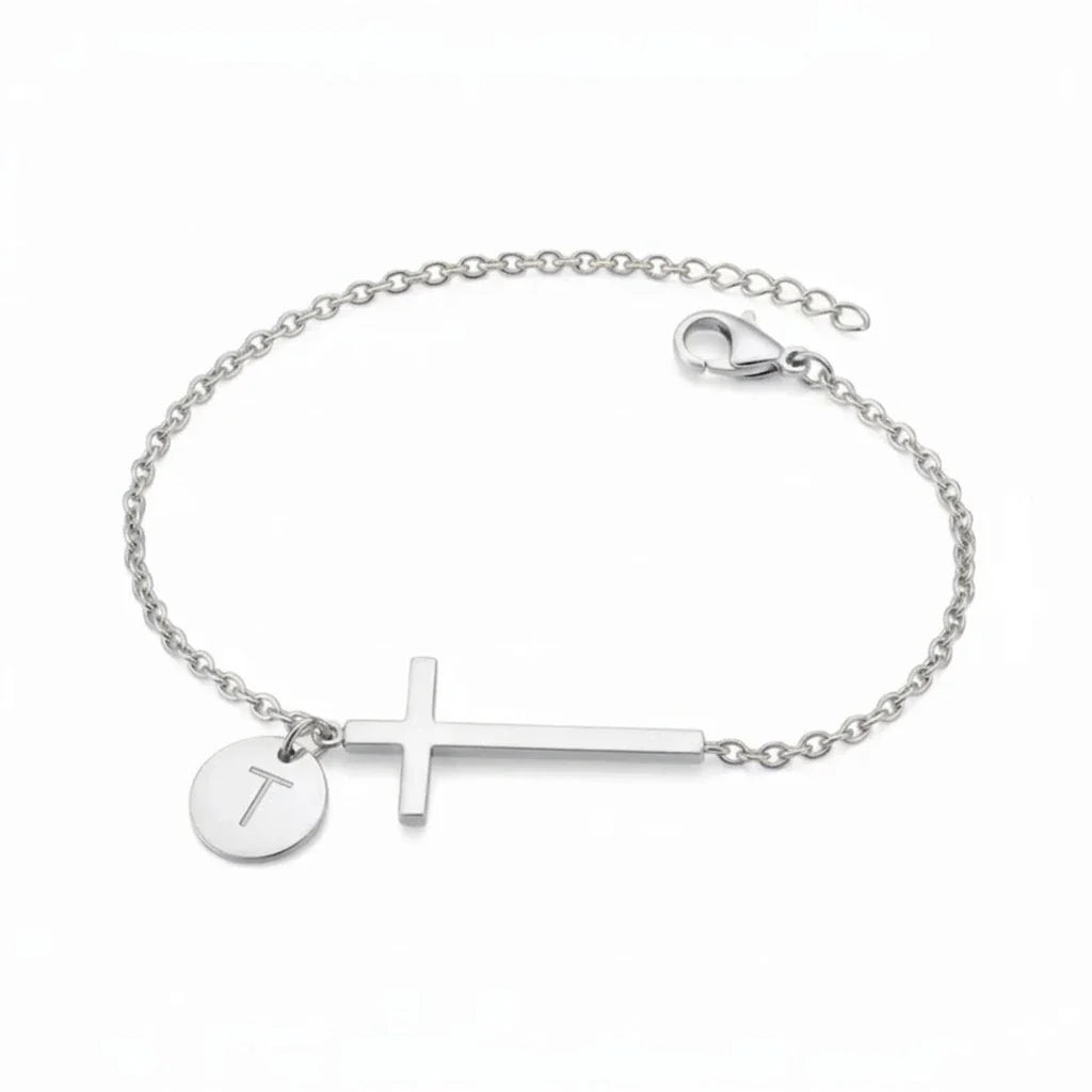 Elodryn™ Pulsera Inicial Sagrada – Cruz Personalizada