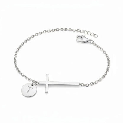 Elodryn™ Pulsera Inicial Sagrada – Cruz Personalizada