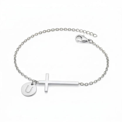 Elodryn™ Pulsera Inicial Sagrada – Cruz Personalizada