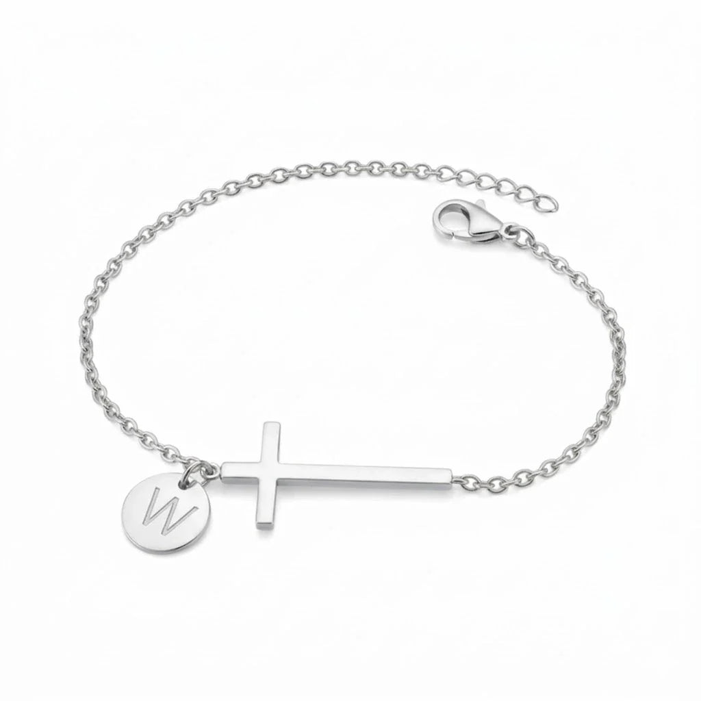 Elodryn™ Pulsera Inicial Sagrada – Cruz Personalizada