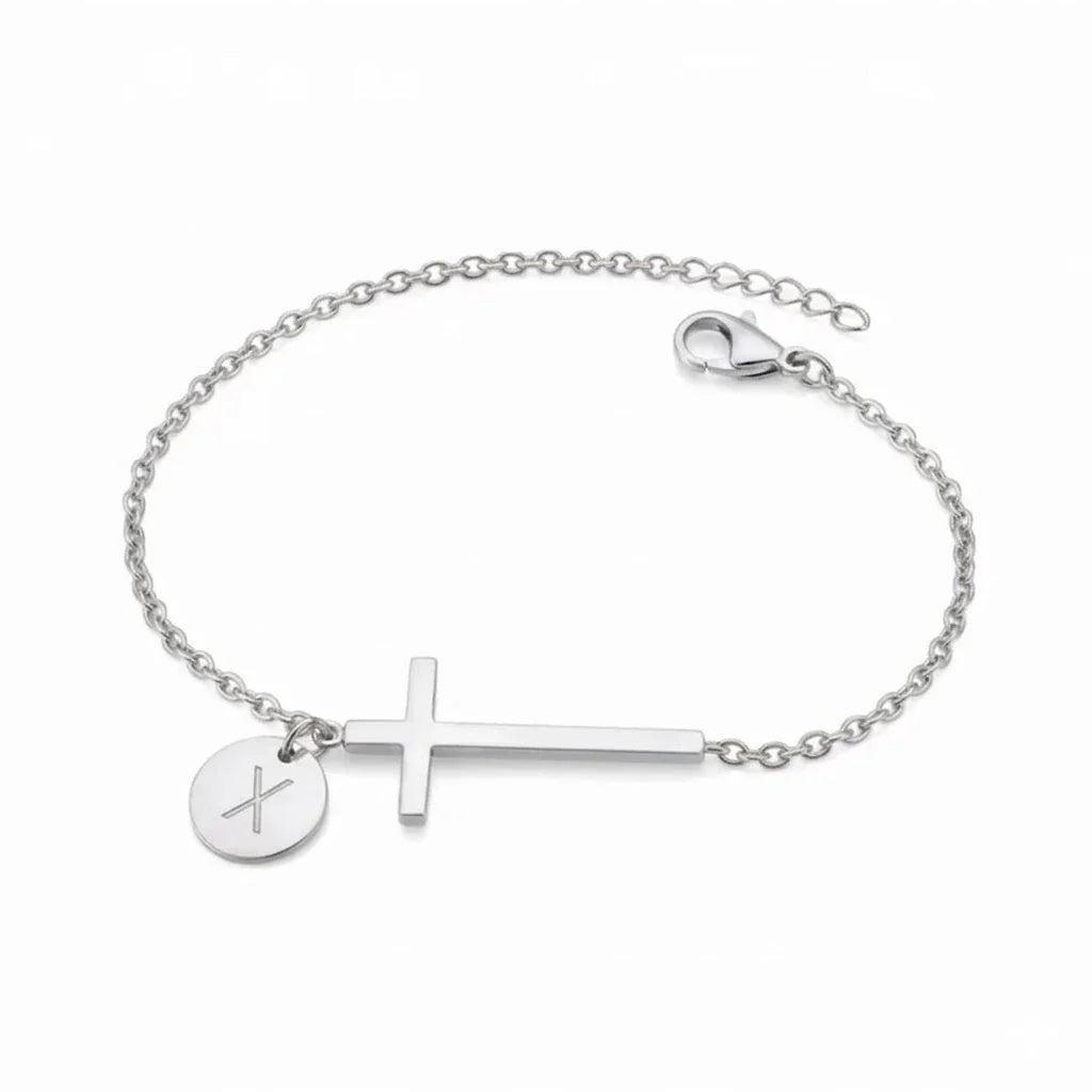 Elodryn™ Pulsera Inicial Sagrada – Cruz Personalizada