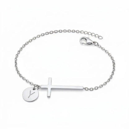 Elodryn™ Pulsera Inicial Sagrada – Cruz Personalizada