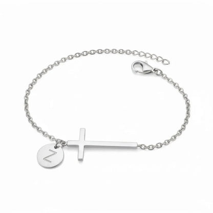 Elodryn™ Pulsera Inicial Sagrada – Cruz Personalizada