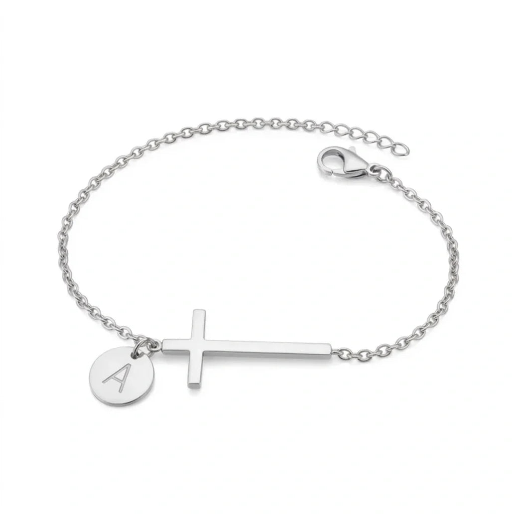 Elodryn™ Pulsera Inicial Sagrada – Cruz Personalizada