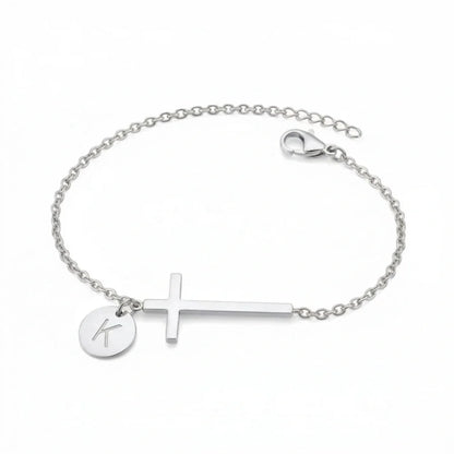 Elodryn™ Pulsera Inicial Sagrada – Cruz Personalizada