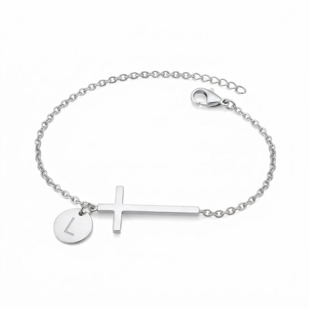 Elodryn™ Pulsera Inicial Sagrada – Cruz Personalizada