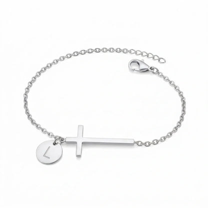 Elodryn™ Pulsera Inicial Sagrada – Cruz Personalizada
