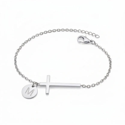Elodryn™ Pulsera Inicial Sagrada – Cruz Personalizada