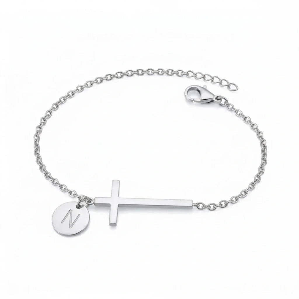 Elodryn™ Pulsera Inicial Sagrada – Cruz Personalizada