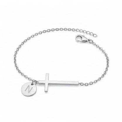 Elodryn™ Pulsera Inicial Sagrada – Cruz Personalizada