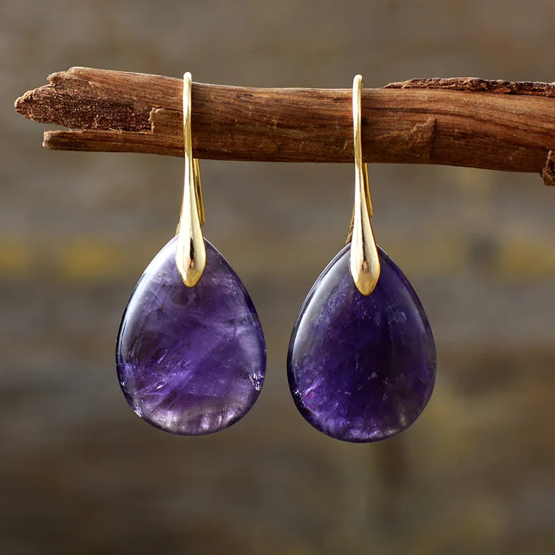 Genira™ Pendientes de Piedra Natural Amatista en Forma de Gota